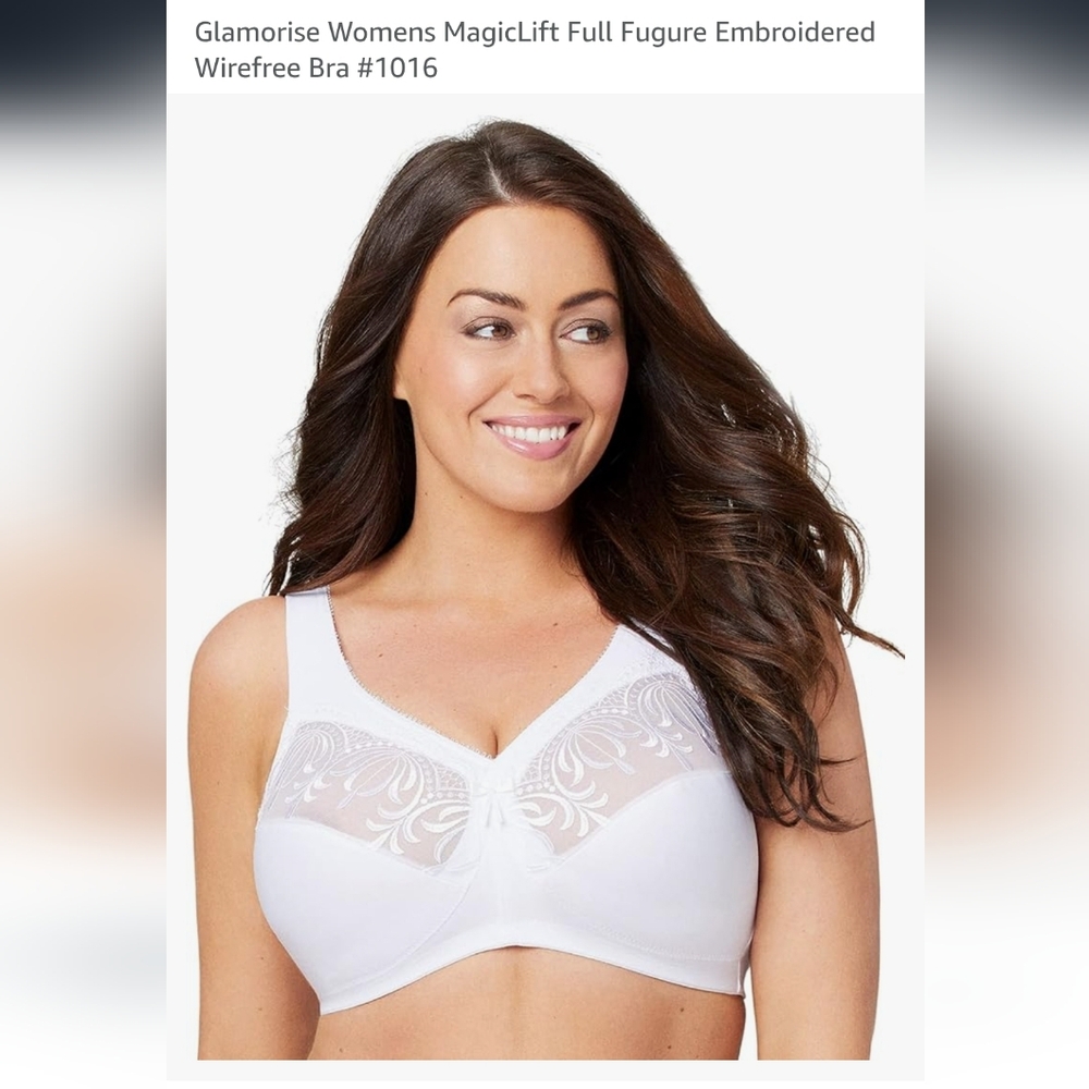 Glamorise White Embroidered Wirefree Full-Figure Bra 38G